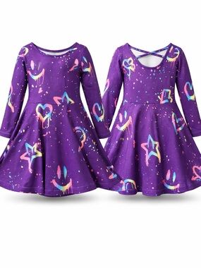Kids Purple Rainbow Heart & Star Skater Dress size 2 Pixie Lane